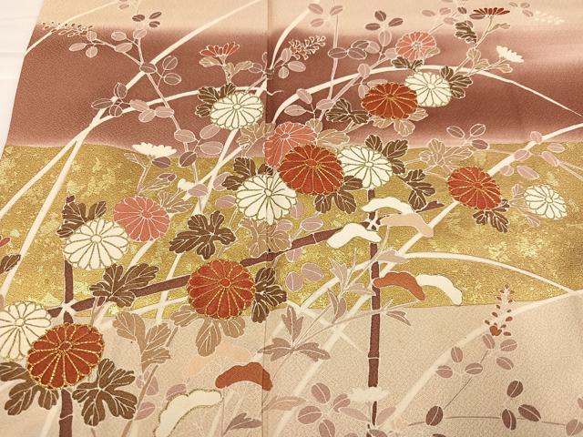 平和屋着物●訪問着 駒刺繍 草花文 暈し染め 金彩 正絹 逸品 AABI8637ph