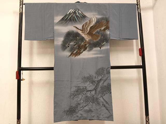平和屋着物●男性 長襦袢 袷 富士山 鷹 松 暈し染め 洗える着物 AABI8638ph