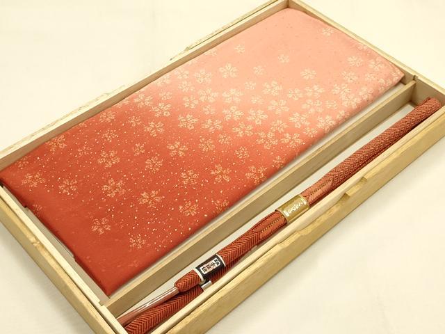 平和屋本店●和装小物 帯締め・帯揚げセット 笹浪組 金糸 金彩 暈し染め 正絹 逸品 未使用 AABI8643ay