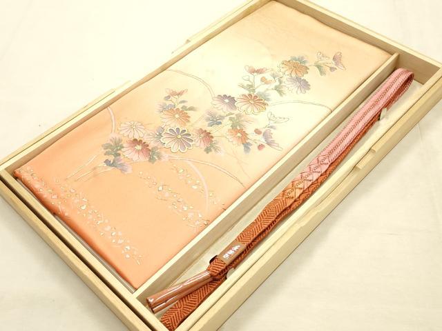 平和屋本店●和装小物 帯締め・帯揚げセット 笹浪組 枝菊 金糸 金銀彩 暈し染め 正絹 逸品 未使用 AABI8683ay