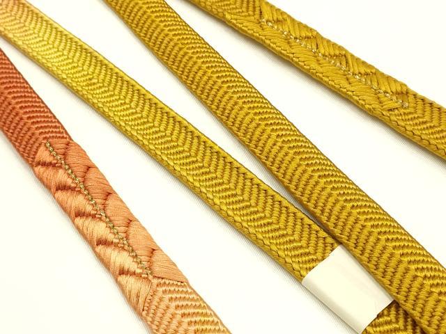 平和屋本店●和装小物 帯締め・帯揚げセット 笹浪組 草花文 金糸 金彩 暈し染め 正絹 逸品 未使用 AABI8695ay