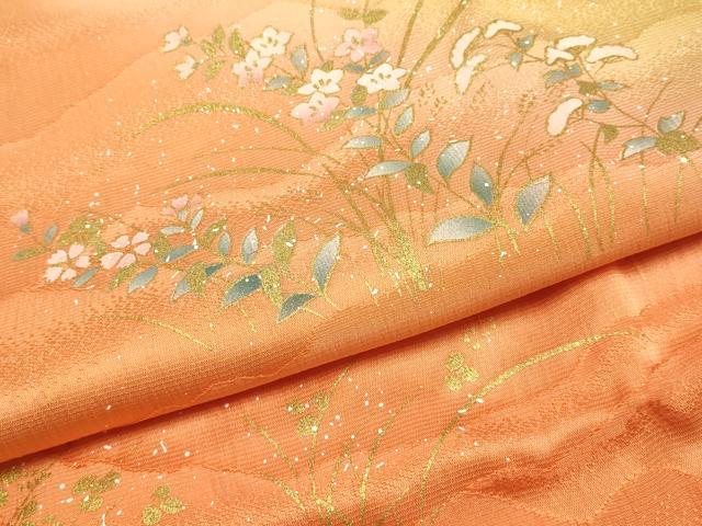 平和屋本店●和装小物 帯締め・帯揚げセット 笹浪組 草花文 金糸 金彩 暈し染め 正絹 逸品 未使用 AABI8695ay