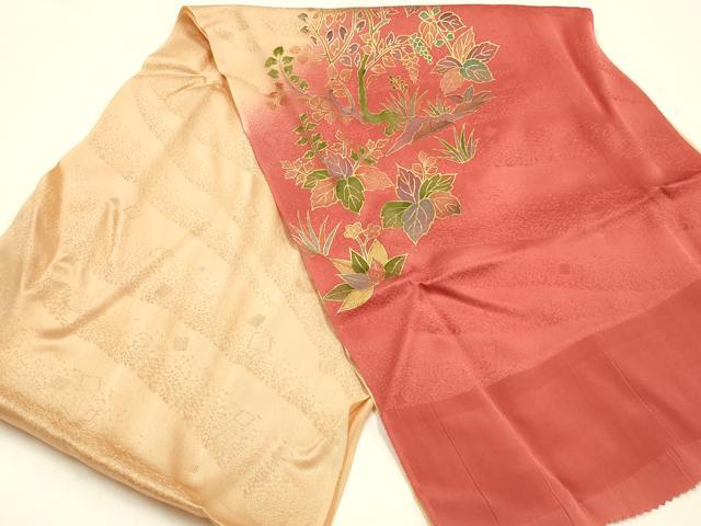 平和屋本店●和装小物 帯締め・帯揚げセット 高麗組 綾出し 草花文 金糸 金彩 暈し染め 正絹 逸品 未使用 AABI8696ay