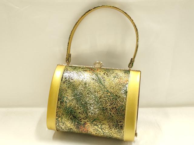 平和屋着物▼和装小物 和装バッグ・草履セット 金鷲本舗 東京謹製 キンワシ印 ハンドバッグ 唐草蔦の葉文 金銀彩 逸品 AABI8713ay