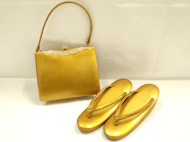 平和屋着物▼和装小物 和装バッグ・草履セット ハンドバッグ エナメル 逸品 AABI8715ay