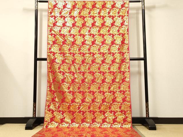 平和屋本店▼和装小物 金襴生地 草花文 ハンドメイド リメイク 約2288cm×106cm AABI8730ay