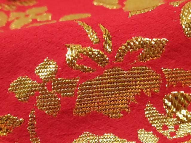 平和屋本店▼和装小物 金襴生地 草花文 ハンドメイド リメイク 約2288cm×106cm AABI8730ay