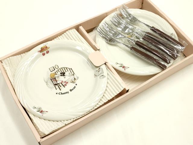平和屋本店▼ケーキプレート&フォークセット 5組 APIDES Chatty Bear 約16cm 未使用 AABI8734ay