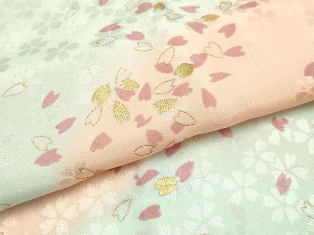 平和屋着物●和装小物 帯締め・帯揚げセット 丸組 舞花文 桜 金糸 金彩 暈し染め 逸品 未使用 AABI8742ay