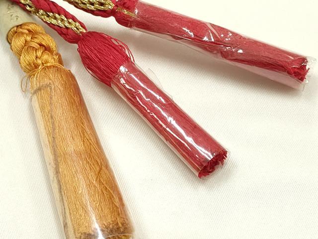 平和屋着物●和装小物 振袖用帯締め・帯揚げセット 装飾 あわじ玉 柄絞り 斜縞 花 金糸 暈し 逸品 未使用 AABI8747ay