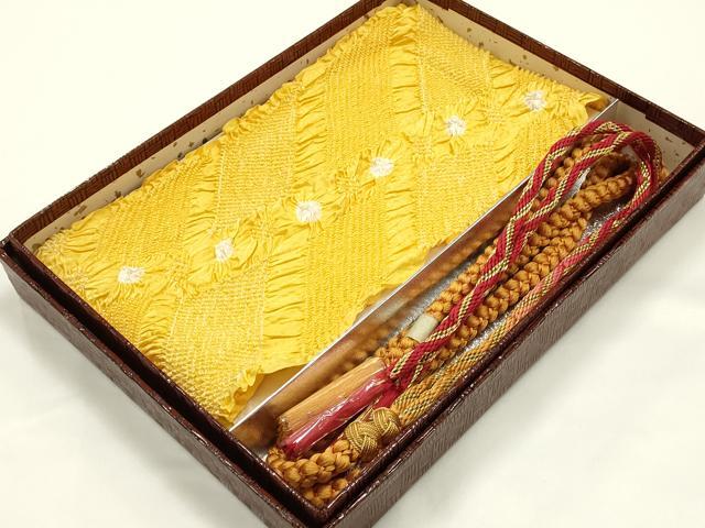 平和屋着物●和装小物 振袖用帯締め・帯揚げセット 装飾 あわじ玉 柄絞り 斜縞 花 金糸 暈し 逸品 未使用 AABI8747ay