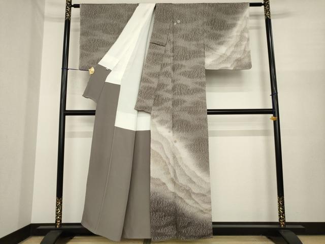 平和屋着物●訪問着 総絞り 駒刺繍 遠山重ね文 暈し染め 銀通し地 正絹 逸品 AABI8801ck
