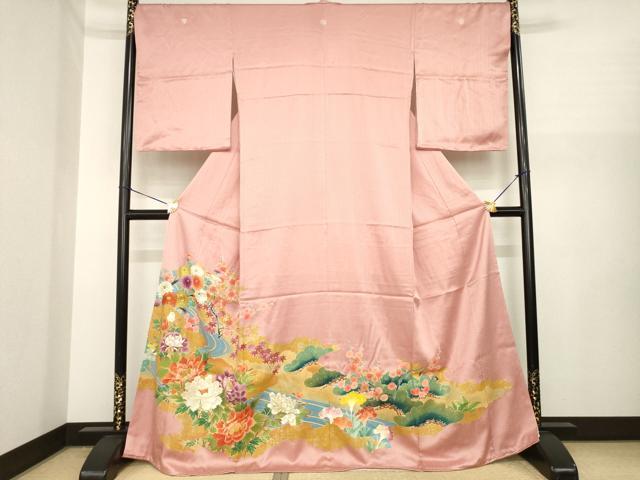 平和屋着物●豪華色留袖 流水花文 金彩 正絹 逸品 AABI8802ck