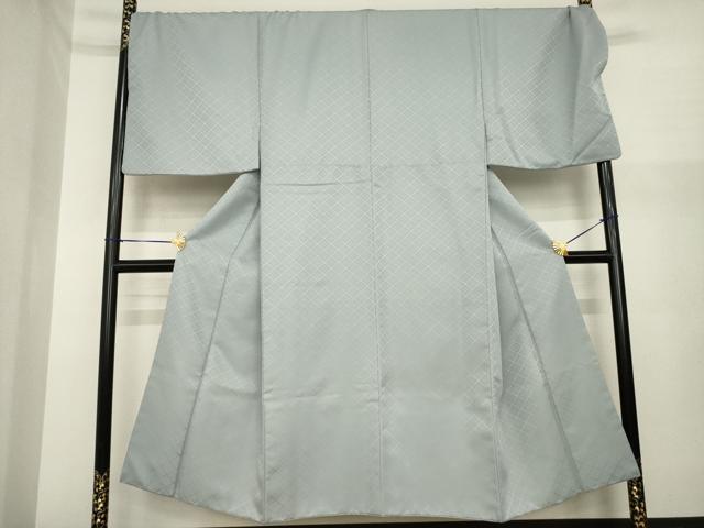 平和屋着物●男性 色無地 菱繋ぎ地紋 桔梗鼠色 洗える着物 AABI8809ck