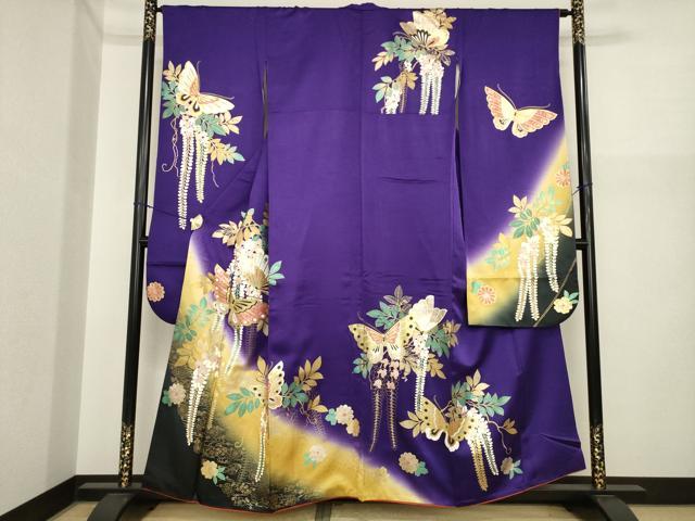 平和屋着物●豪華振袖 花蝶文 暈し染め 金彩 正絹 逸品 AABI8813ck
