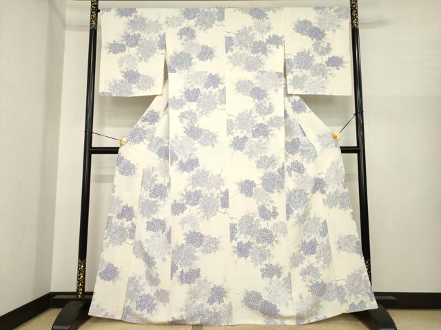 平和屋着物●上質な小紋 手描き 地紋起こし 紫陽花 正絹 逸品 AABI8814ck