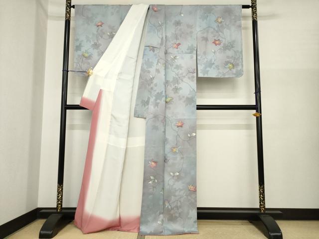 平和屋着物●安藤松岳 小紋 地紋起こし 花蔦草文 反端付き 正絹 逸品 未使用 AABI8816ck