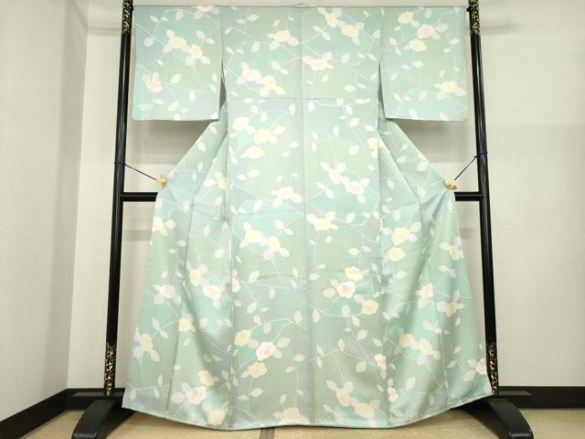 平和屋着物●上質な小紋 椿 正絹 逸品 AABI8818ck