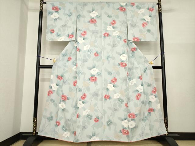 平和屋着物●上質な小紋 地紋起こし 椿 正絹 逸品 AABI8819ck