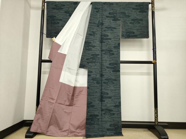 平和屋着物●結城紬 80亀甲 エ霞草花文 正絹 逸品 AABI8833ck