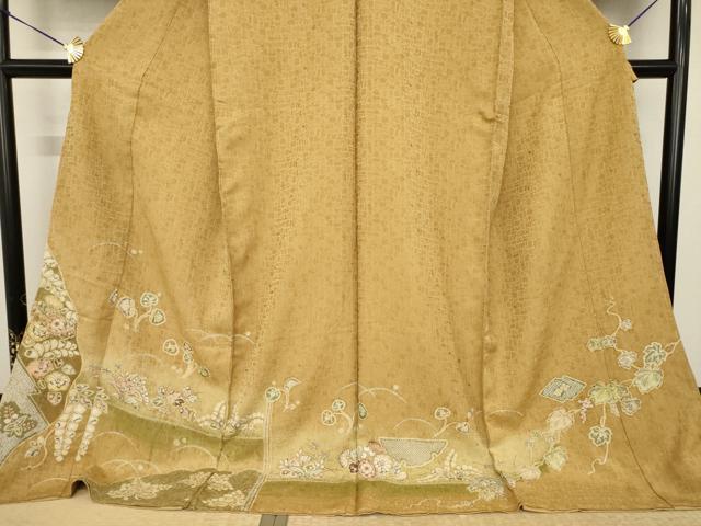 平和屋着物●訪問着 辻が花 絞り 舞花文 仮絵羽 正絹 逸品 未使用 AABI8842ck