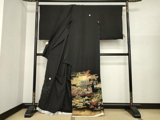 平和屋着物●豪華黒留袖 作家物 風景文 金彩 仮絵羽 正絹 逸品 未使用 AABI8843ck