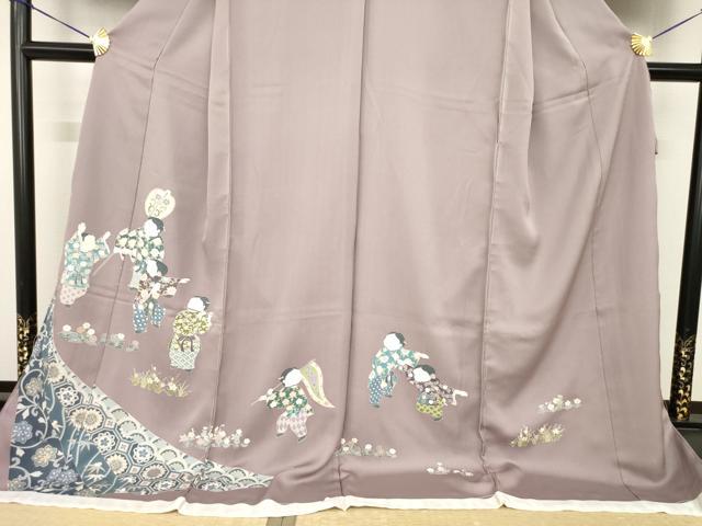 平和屋着物●色留訪問着 友禅 人物文 丹後ちりめん 金彩 仮絵羽 正絹 逸品 未使用 AABI8846ck
