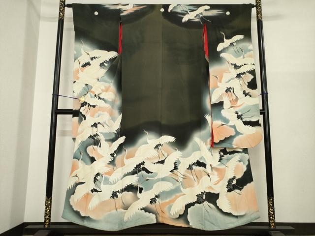 平和屋本店●アンティーク 大正ロマン 振袖 飛鶴文 正絹 逸品 AABI8854ck