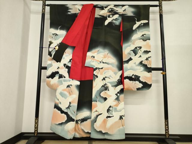 平和屋本店●アンティーク 大正ロマン 振袖 飛鶴文 正絹 逸品 AABI8854ck