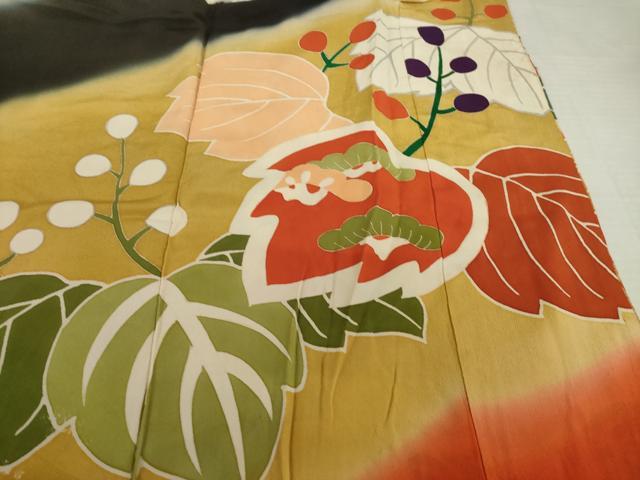 平和屋本店●アンティーク 大正ロマン 振袖 駒刺繍 桐 暈し染め 金彩 正絹 逸品 AABI8856ck