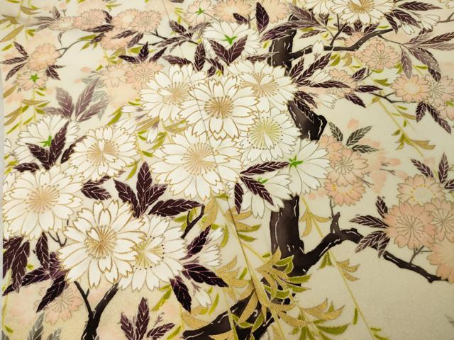 平和屋着物●希少 工芸染匠 成謙 訪問着 刺繍 桜に松四季草花 金彩 正絹 逸品 AABI8860ck