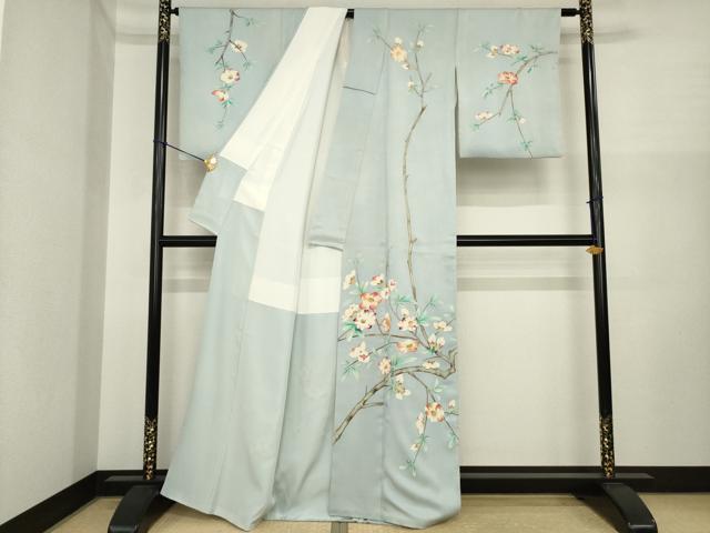 平和屋着物●染刺工芸 大羊居 東京友禅 訪問着 刺繍 枝花文 金糸 正絹 逸品 AABI8867ck