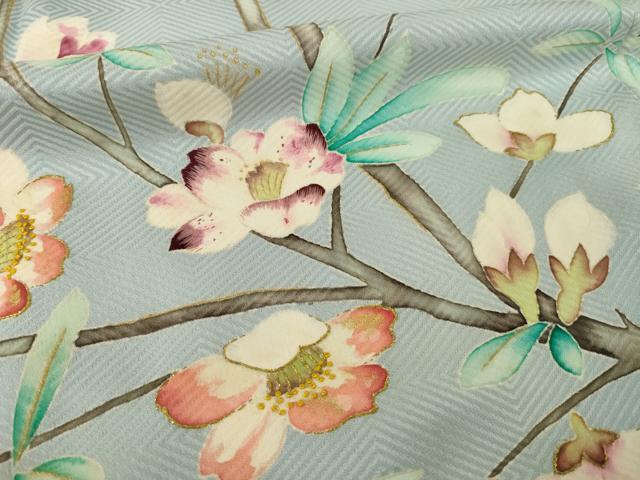 平和屋着物●染刺工芸 大羊居 東京友禅 訪問着 刺繍 枝花文 金糸 正絹 逸品 AABI8867ck