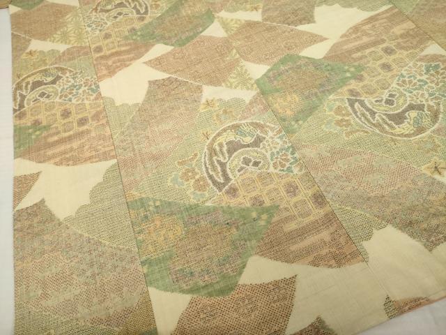 平和屋着物●本場結城紬 重要無形文化財 100亀甲 モロ入り 短冊吉祥花文 正絹 逸品 AABI8868ck