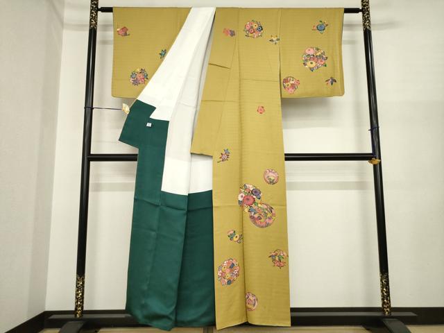 平和屋着物●江戸紅型 五味桂子 訪問着 型染め 花丸文 正絹 逸品 AABI8873ck