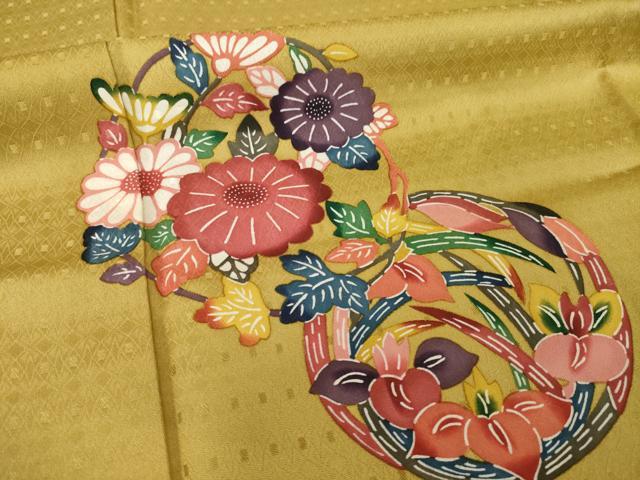 平和屋着物●江戸紅型 五味桂子 訪問着 型染め 花丸文 正絹 逸品 AABI8873ck