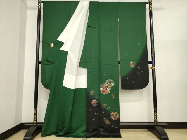 平和屋着物●豪華振袖 中国三大刺繍 汕頭刺繍 スワトウ刺繍 花蝶丸文 暈し染め 金彩 正絹 逸品 AABI8877ck