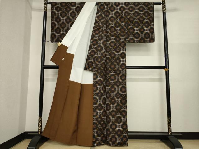 平和屋着物●本場米琉 置賜紬 琉球絣文様 正絹 逸品 AABI8878ck