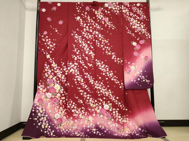 平和屋着物●豪華振袖 刺繍 舞桜 暈し染め 金糸 金通し地 ロング丈 正絹 逸品 AABI8879ck