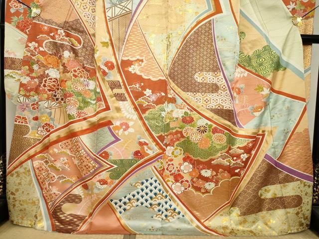 平和屋着物●豪華振袖 駒刺繍 吉祥花文 金彩 正絹 逸品 AABI8880ck