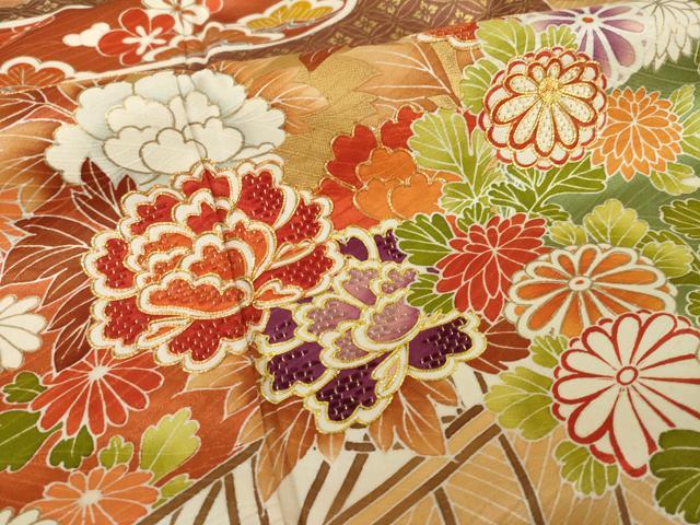 平和屋着物●豪華振袖 駒刺繍 吉祥花文 金彩 正絹 逸品 AABI8880ck