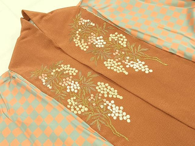 平和屋着物●長襦袢 無双仕立て 市松文様 半衿刺繍 正絹 逸品 AABI8882fy