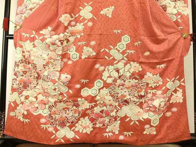 平和屋着物●セミアンティーク 振袖 駒刺繍 草花文 金銀彩 三越扱い 正絹 逸品 AABI8884fy