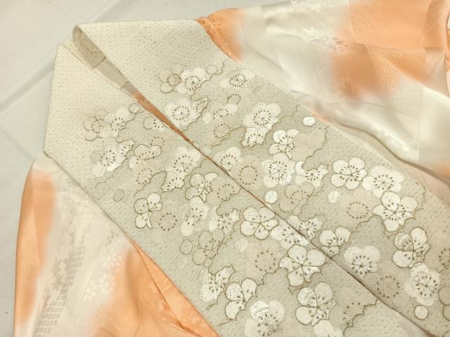 平和屋着物●長襦袢 無双仕立て 舞花地紋 暈し染め 半衿刺繍 正絹 逸品 AABI8887fy