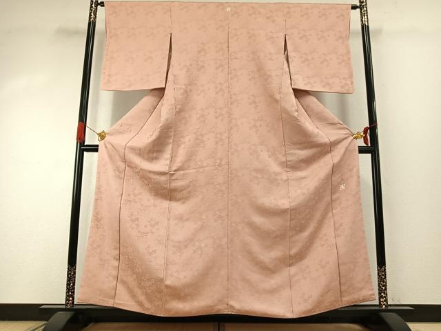 平和屋着物●中井淳夫 色無地 枝梅桐地紋 水柿色 正絹 逸品 AABI8892fy