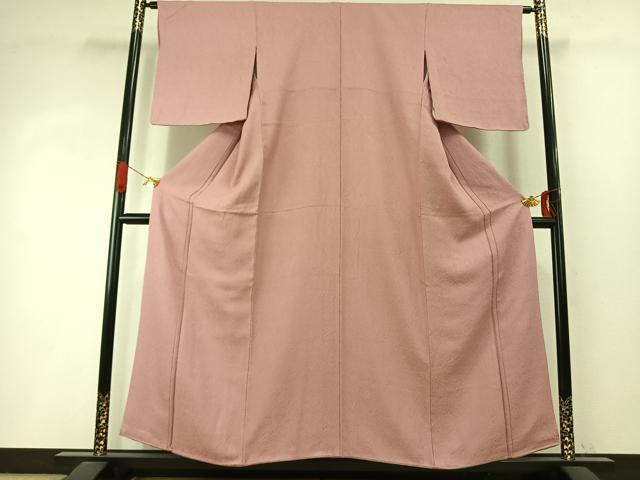 平和屋着物●上質な色無地 霞地紋 珊瑚色 正絹 逸品 未使用 AABI8895fy