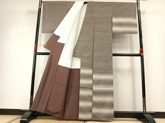 平和屋着物●訪問着 紬地 花織 横段文 正絹 逸品 未使用 AABI8896fy