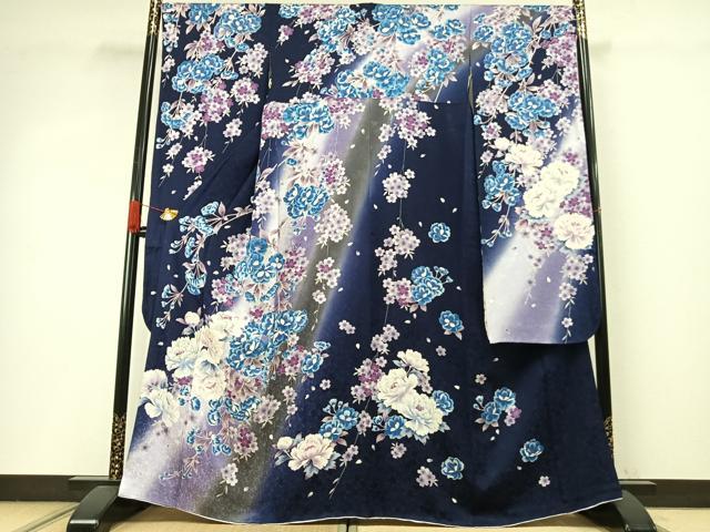 平和屋着物●豪華振袖 刺繍 草花文 暈し染め 銀糸 正絹 逸品 AABI8897fy
