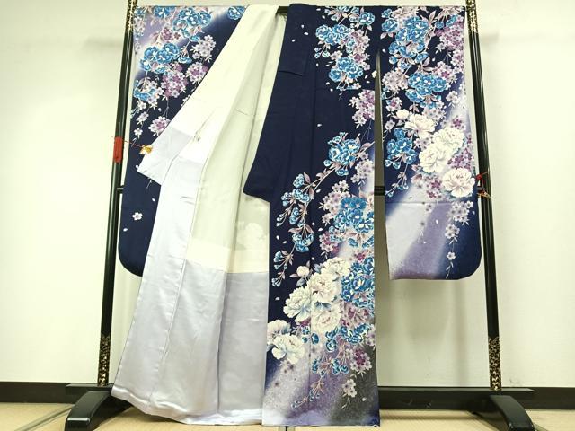 平和屋着物●豪華振袖 刺繍 草花文 暈し染め 銀糸 正絹 逸品 AABI8897fy