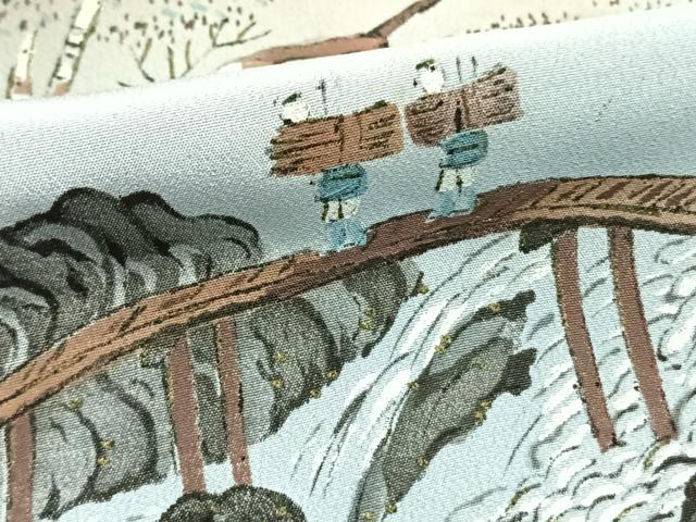 平和屋着物●男性 長襦袢 袷 手描き 風景文 暈し染め 正絹 逸品 AABI8899fy